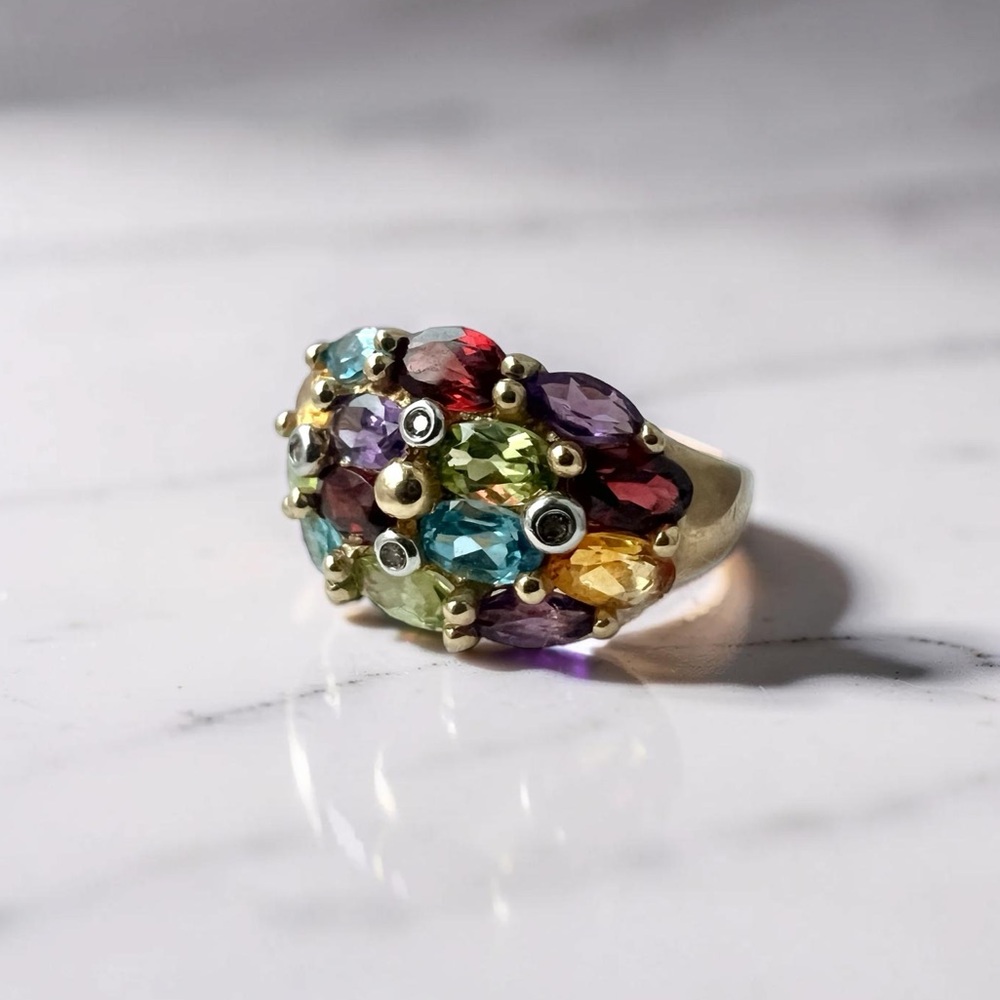 VTG Multi Stone Cluster Ring Gold 10K Size 6.75